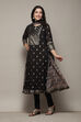 Off White Cotton Layered Printed Kurta Churidar Suit Set image number 4