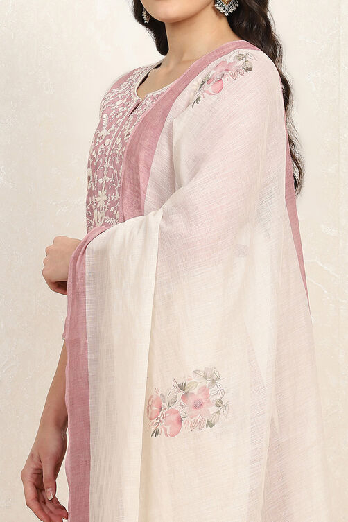 Teal Cotton Embroidered Unstitched Suit Set image number 2
