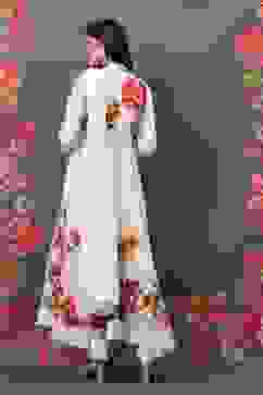 Rohit Bal Off White Cotton Silk Anarkali Printed Suit Set image number 4