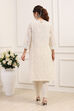 Off-White Cotton Embroidered Straight Suit Set image number 4