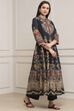 Charcoal Cotton Kalidar Printed Kurta Pants Set image number 5
