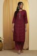 Maroon Polyster Blend Straight Kurta Pants Set image number 6