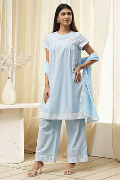 Light Blue Cotton Gathered Suit Set image number 6