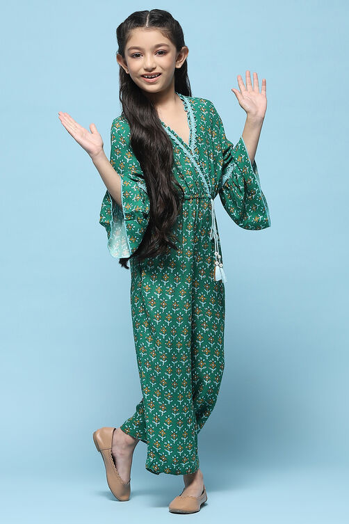 Green Rayon Straight Printed Jumpsuit image number 0