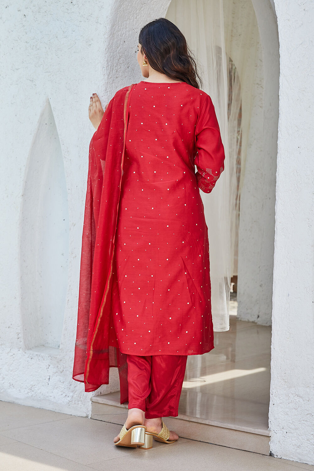 Pink Yard-Dyed Chanderi Kurta & Pants Suit Set image number 4