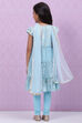 Blue Cotton Flared Kurta Churidar Suit Set image number 4