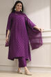 Purple Polyseter Blend Straight Printed Fusion Set image number 0
