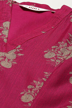 Magenta Cotton Blend A-Line Printed Kurta Palazzo Suit Set image number 1