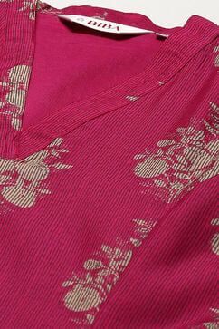 Magenta Cotton Blend A-Line Printed Kurta Palazzo Suit Set image number 1