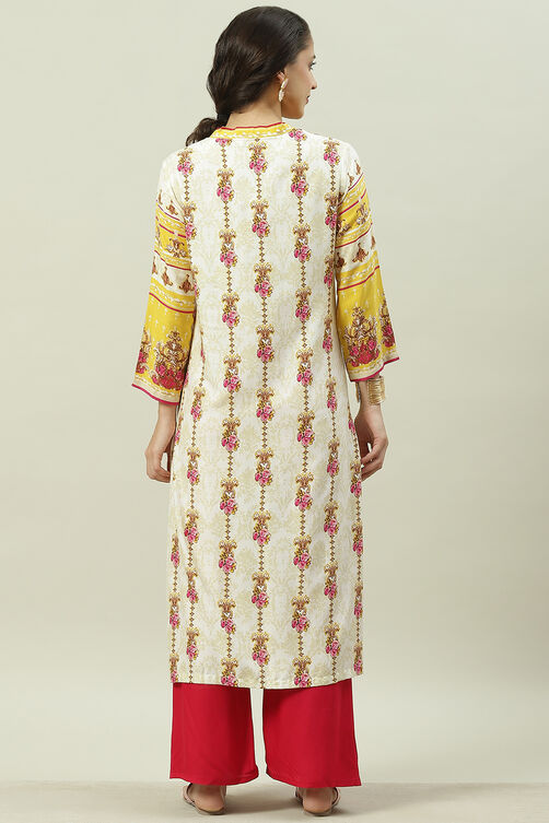 Yellow Rayon Straight Printed Kurta image number 4