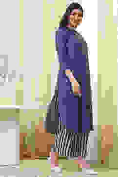 Blue Striped Layered Kurta Set image number 4