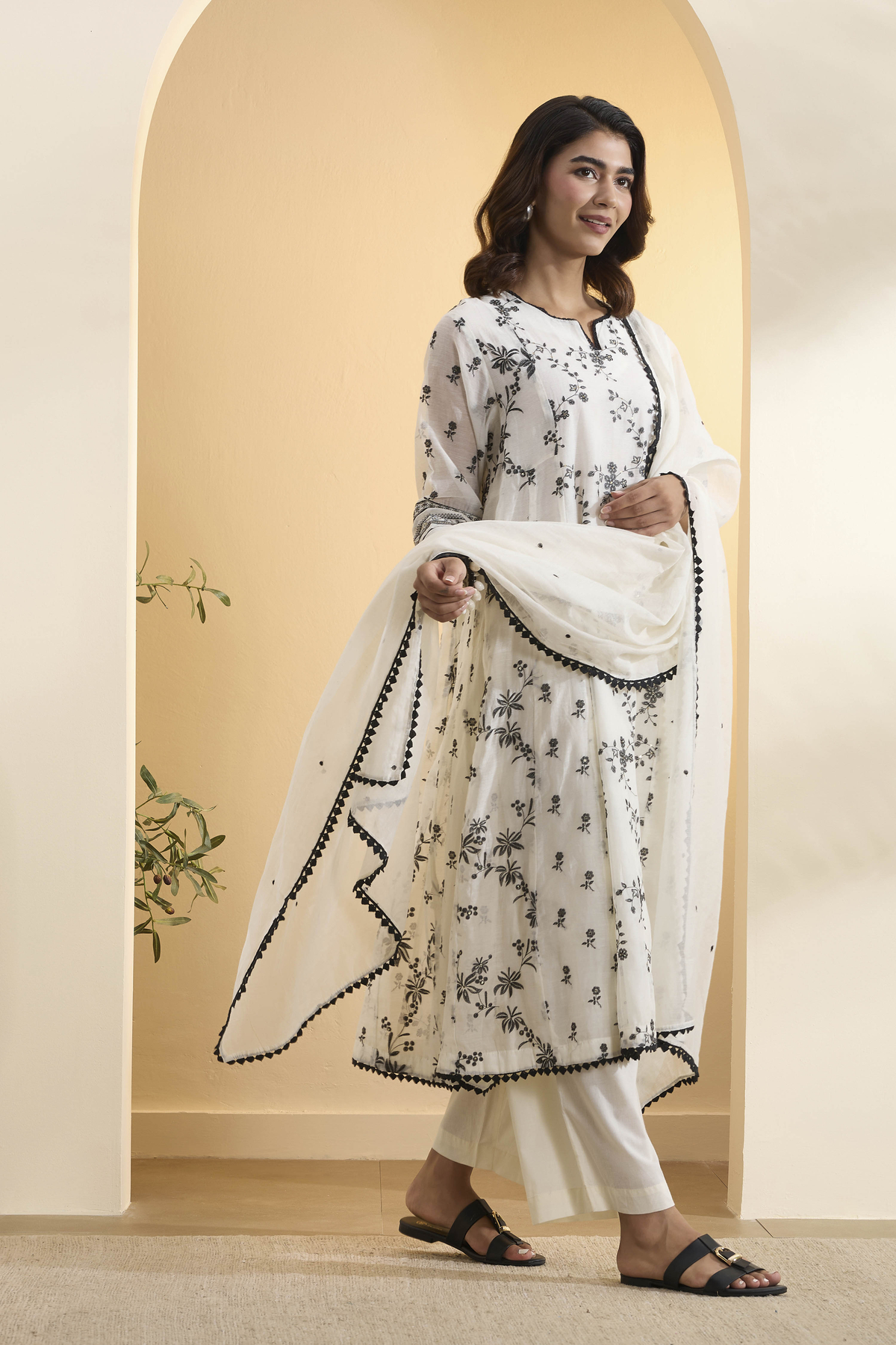 Off-White Cotton Silk Kalidar Kurta Set