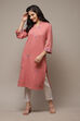 Peach Acrylic Straight Yarndyed Kurta