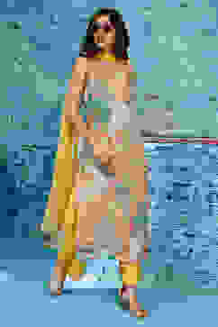 Yellow Printed Sequined Kurta & Palazzo Suit Set image number 6