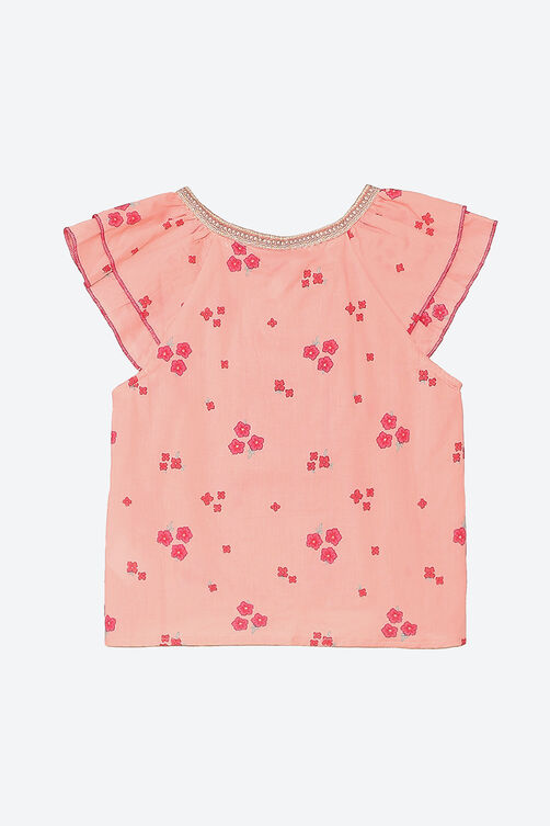 Peach Cotton Straight Printed Top image number 2