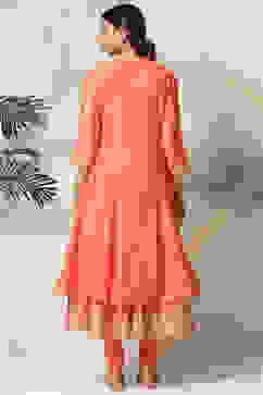 Coral Cotton Blend Anarkali Kurta Churidar Suit Set image number 4