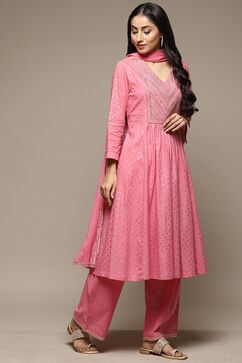 Pink Cotton Gathered Kurta Palazzo Suit Set image number 5