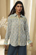 Blue Cotton Printed Straight Shirt image number 5