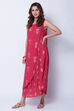 Coral Asymmetric Cotton And Viscose Printed Dress image number 3