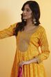 Yellow Poly Chinnon Anarkali Suit Set image number 1