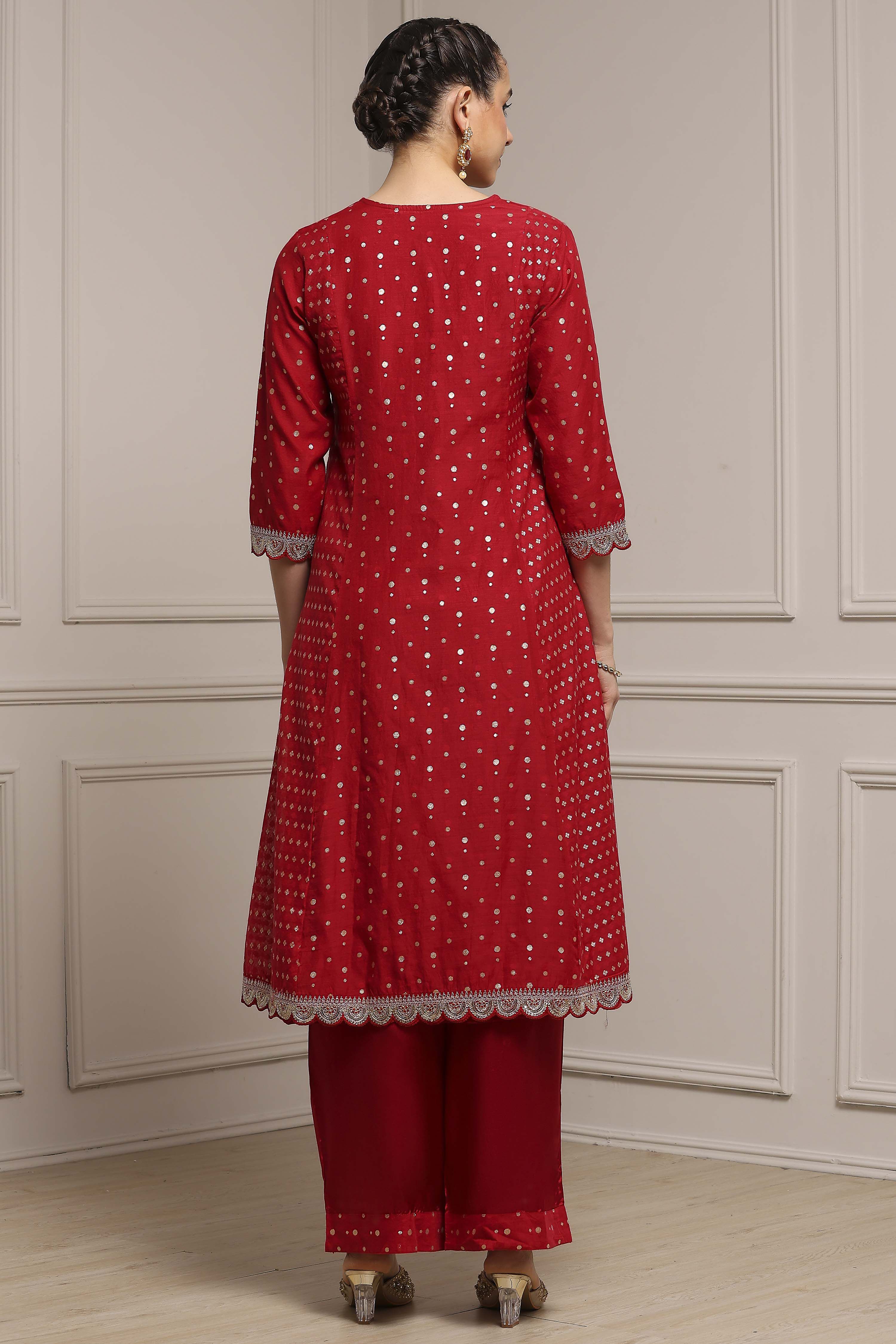 Lime Green Cotton A-Line Yarndyed Suit Set image number 4