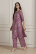 Lavender Floral Printed Straight Kurta Set image number 3