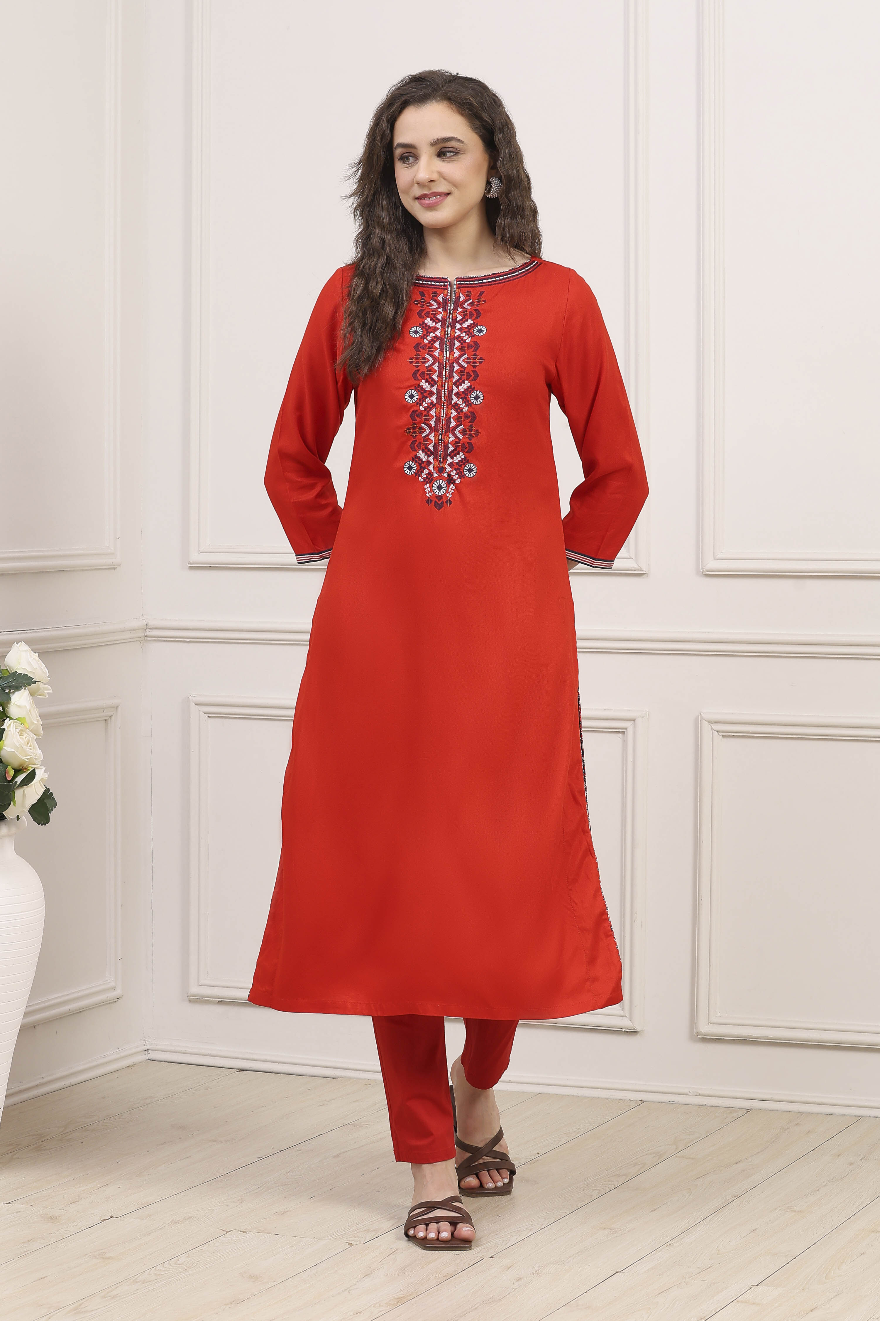 Blue Rayon Printed Straight Kurta image number 5