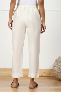 Cream Poly Viscose Slim Yarndyed Pants image number 5