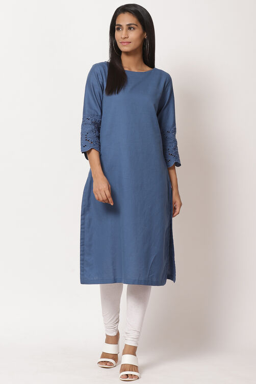 Indigo Cotton Straight Yarndyed Kurta image number 0