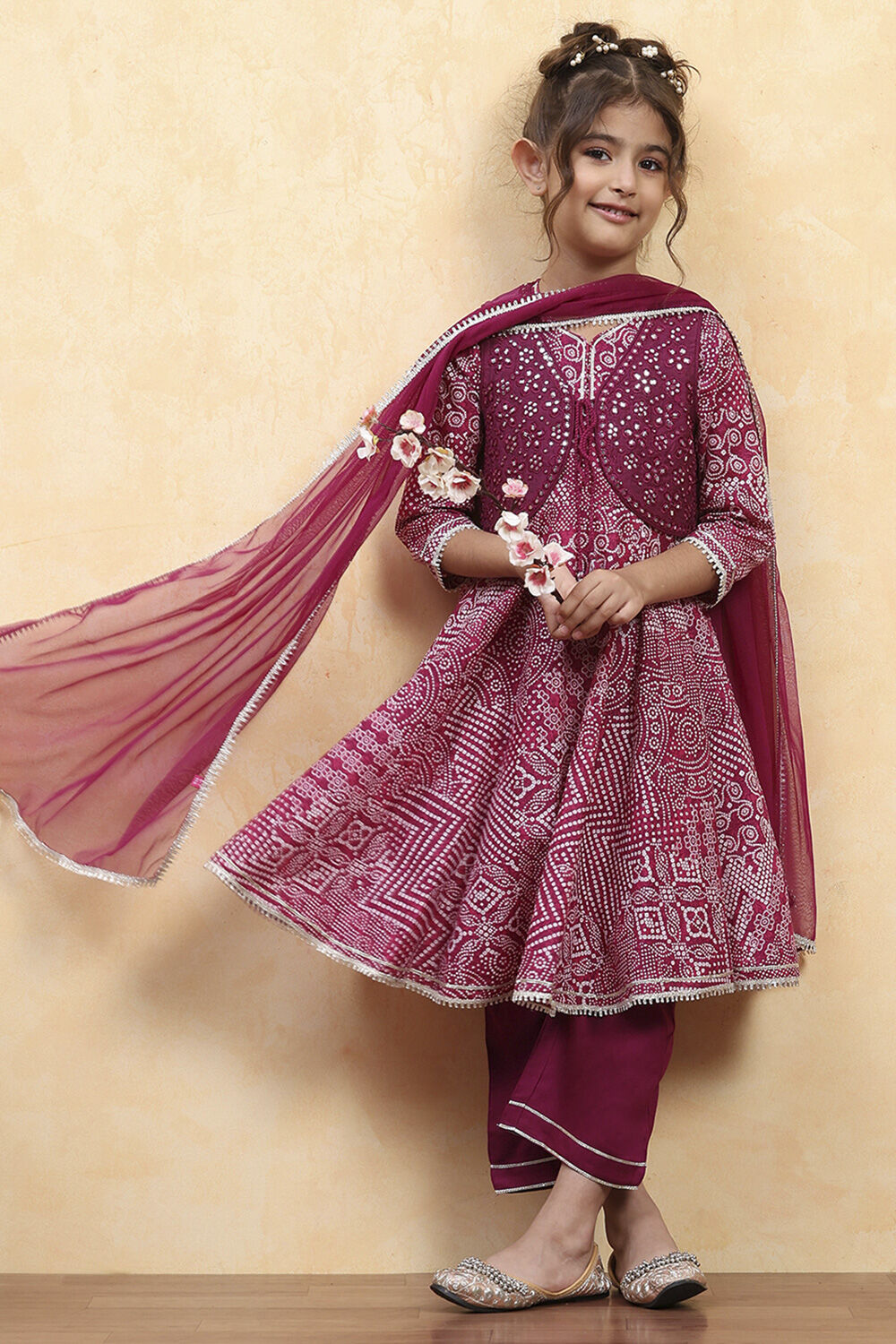 Purple Cotton Printed Anarkali Suit Set image number 0