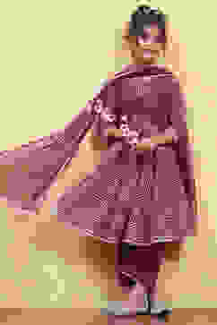 Purple Cotton Printed Anarkali Suit Set image number 0