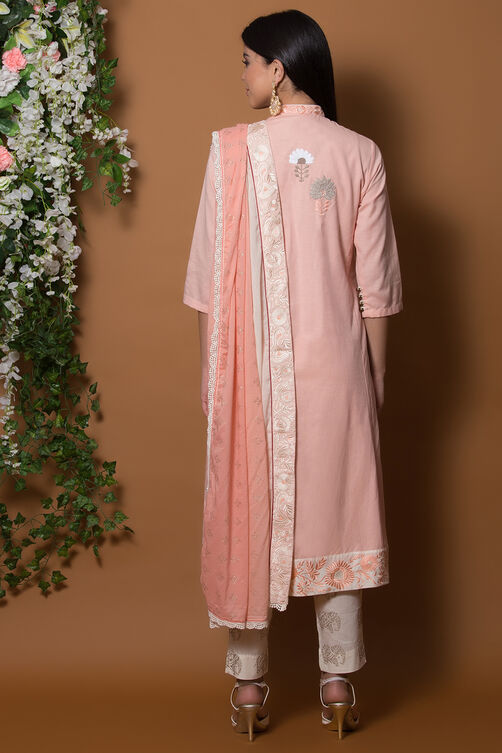 Blush Pink Straight Suit Set By Anju Modi image number 5