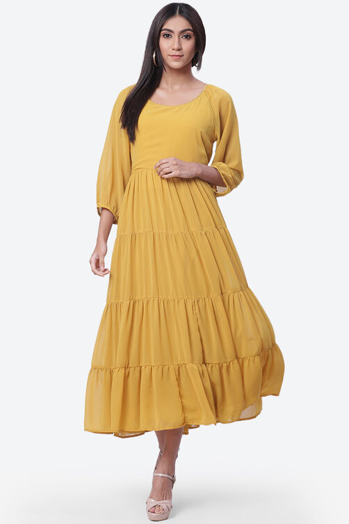 Mustard Art Silk Fusion Dress image number 2