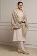 Beige Cotton Linen Yarn-Dyed Embroidered Straight Suit Set image number 0