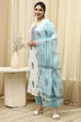 Blue Cotton Hand Block Print Unstitched Suit Set image number 4