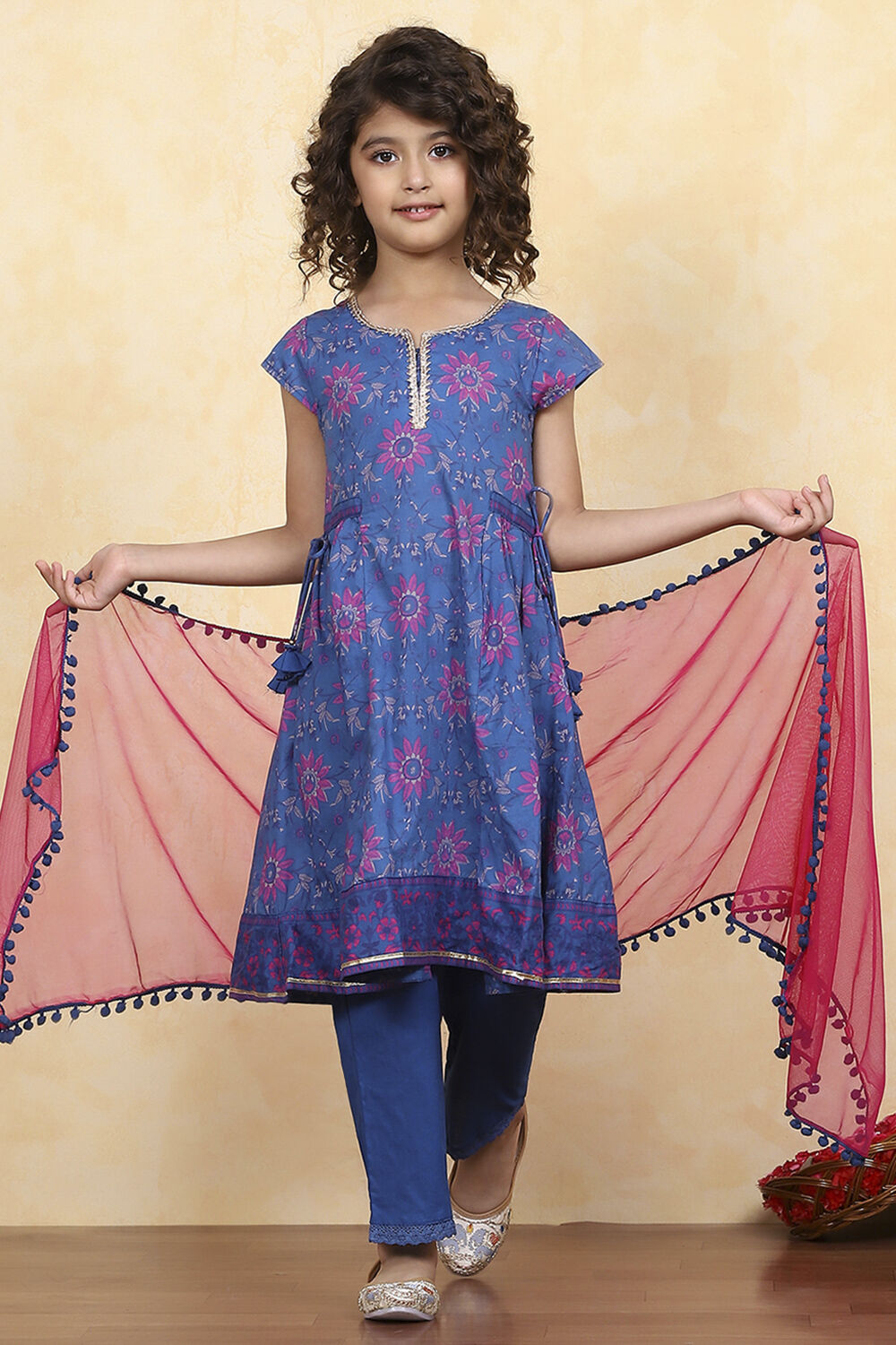 Blue Cotton Flared Printed Suit Set image number 0