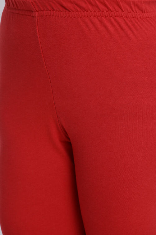 Deep Red Cotton Lycra Solid Leggings image number 1
