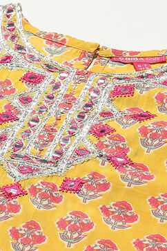 Yellow Poly Viscose Straight Printed Suit Set image number 1