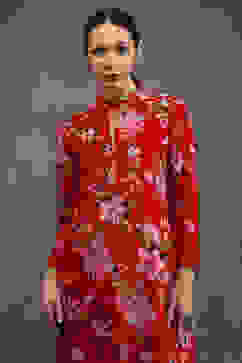 Rohit Bal Red Silk Chanderi Floral Printed Straight Kurta Set image number 1