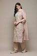Beige Chanderi Blend Machine Embroidered Unstitched Suit Set image number 6