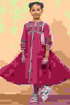 Pink Bandhani Printed Flared Tiered Dress image number 0