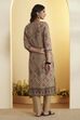 Beige Poly Linen Straight Suit Set image number 5