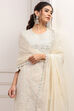 Off-White Cotton Embroidered Straight Suit Set image number 6