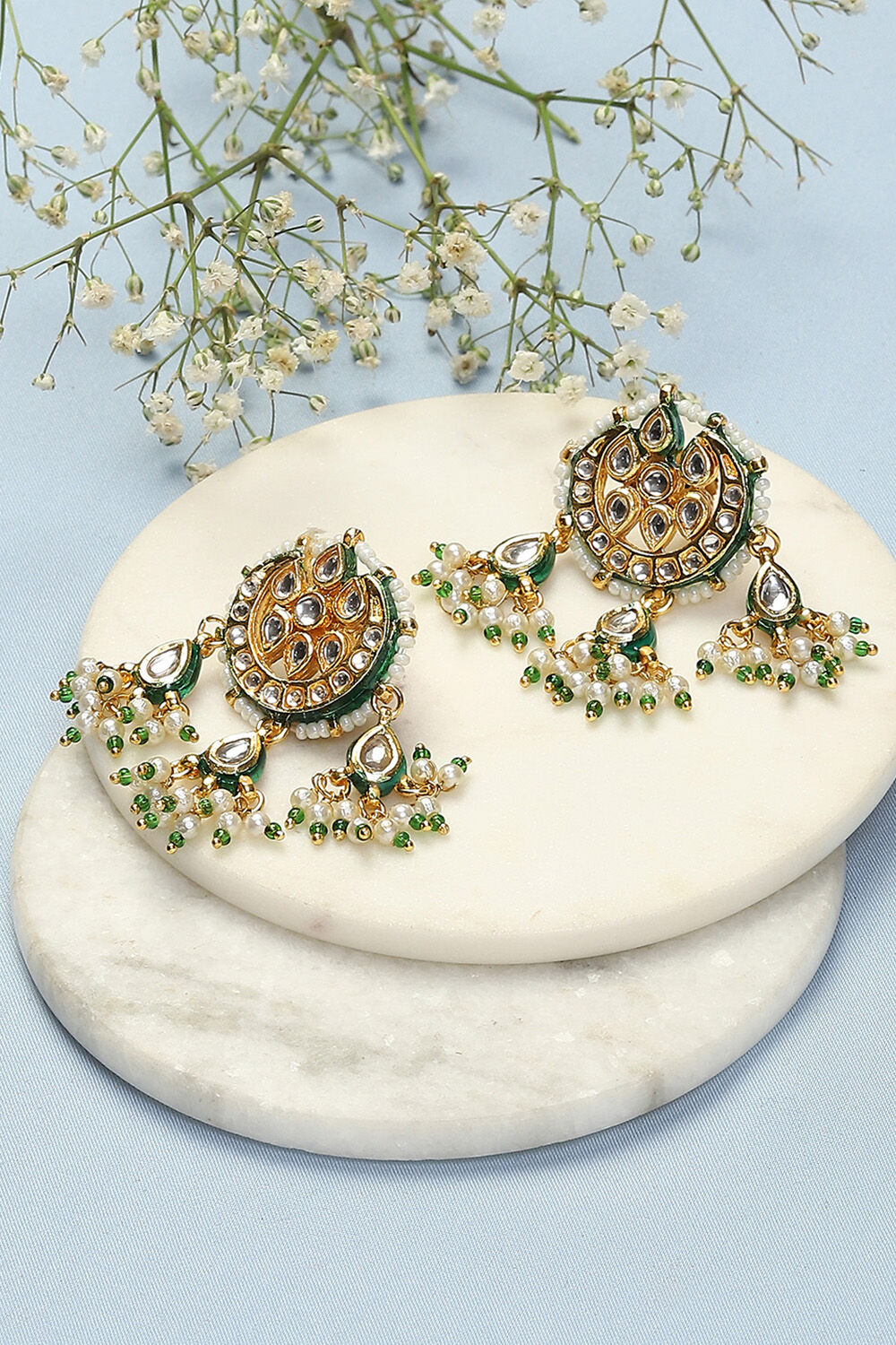 Gold & Green Brass Earrings image number 0