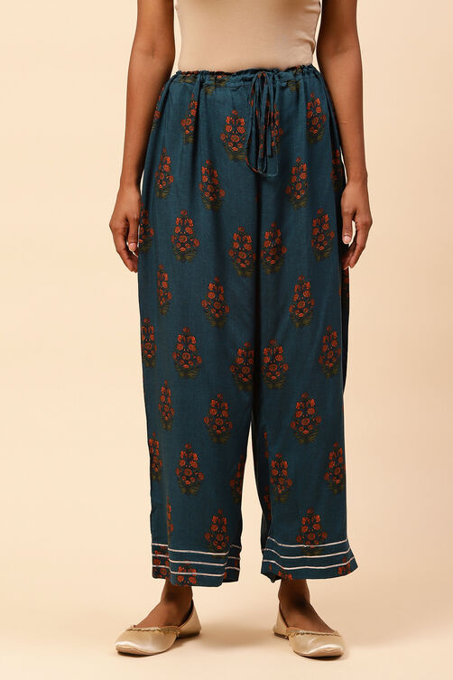 Rust Cotton Floral Palazzo Pants image number 0