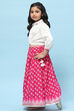 White Shirt Style Top teamed with Pink printed Lehenga Set image number 3