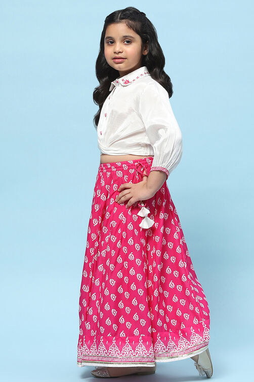 White Shirt Style Top teamed with Pink printed Lehenga Set image number 3
