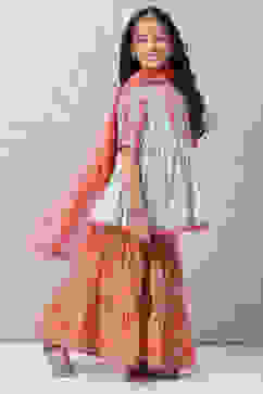 Aqua Coral Cotton Flared Garara Kurta Garara Suit Set image number 2