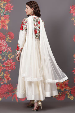 Rohit Bal Ivory Cotton Silk Anarkali Yarndyed Suit Set image number 4