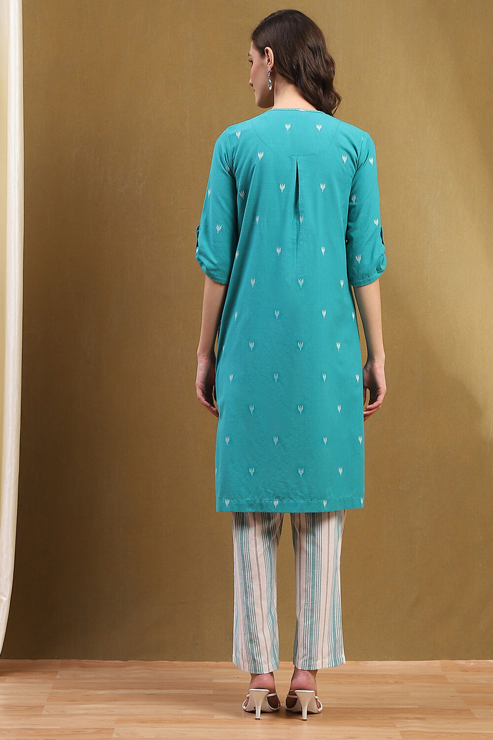 Orange Cotton Printed Straight Suit Set image number 4